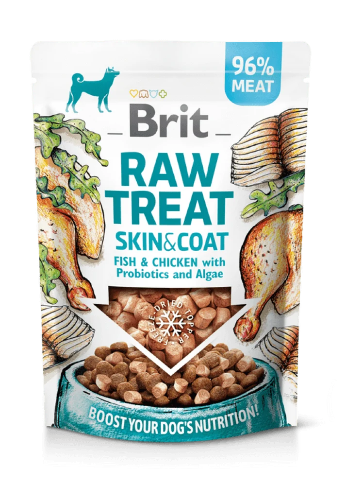 Brit Raw Treat Skin & Coat. Freeze-dried treat and topper. Fish & Chicken 40g