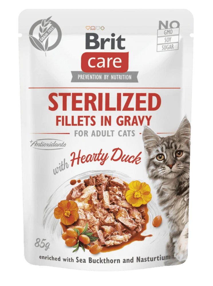 Brit Care Cat Chat Sterilized. Fillets in Gravy with Hearty Duck 85