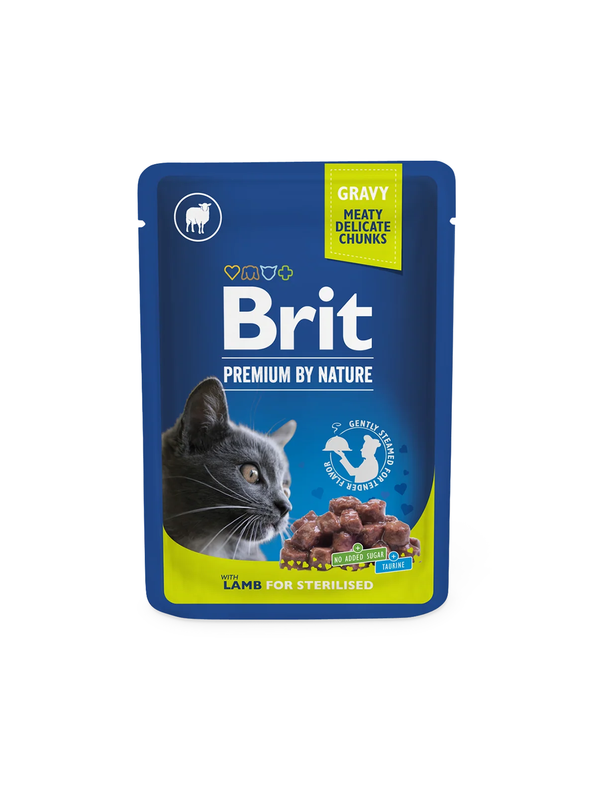 Brit Premium Aliment Humide Chat Chunks with Lamb in Gravy for Sterilised Cats 100 G