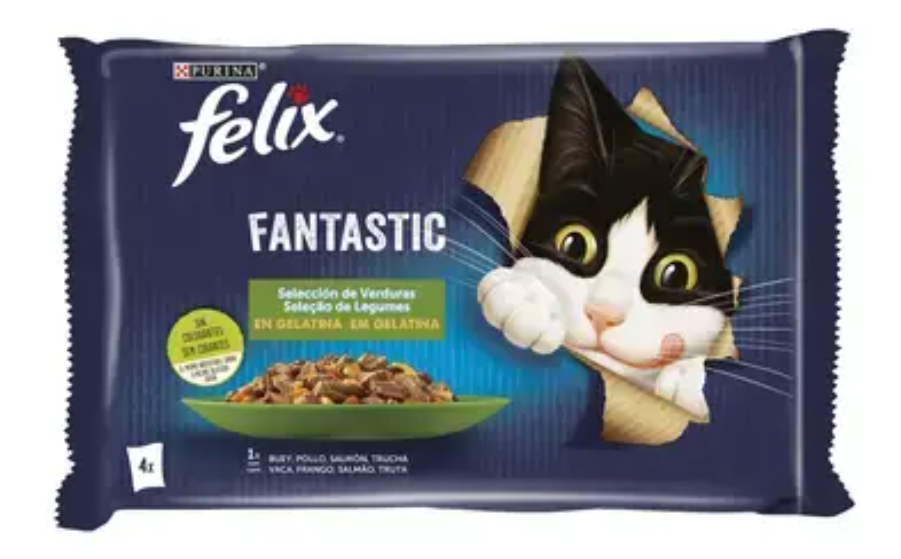 Felix Fantastic Sélection de Légumes en Gélatine pour Chats – 4x85g Morceaux de Viande avec Légumes
