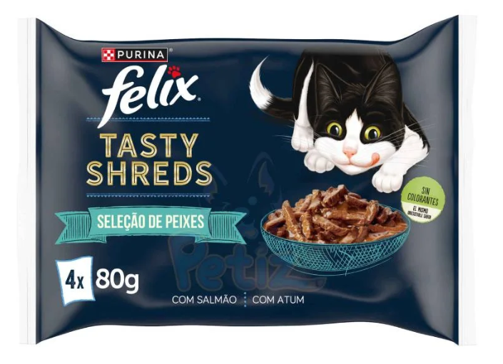 Felix Tasty Shreds Sélection de Poissons (Thon & Saumon) – 4×80 g