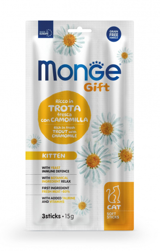 Monge Gift Kitten rich in Fresh Trout with Chamomile Soft Sticks